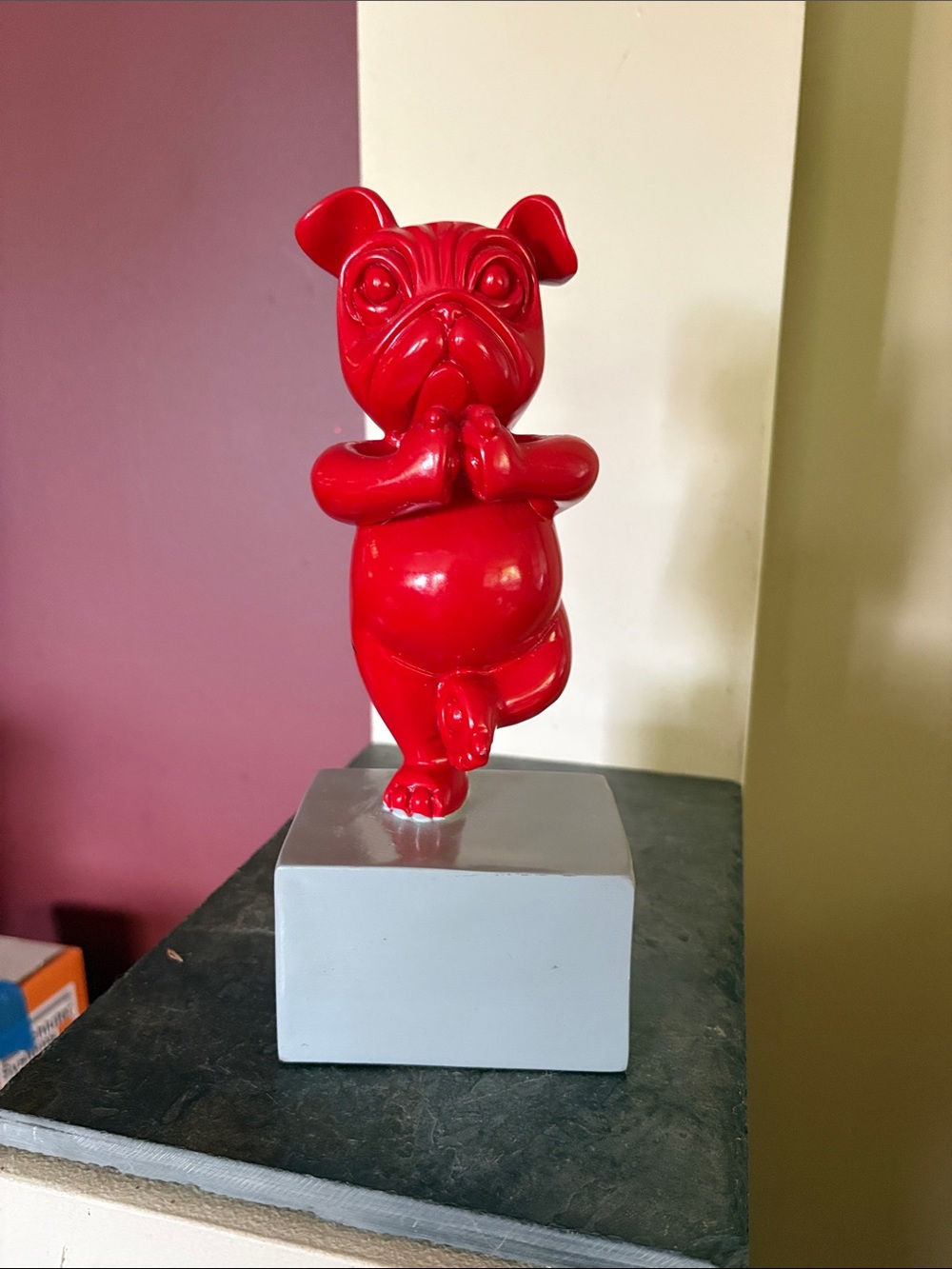 Glossy Red Yoga Bulldog Sculpture for Home Decor